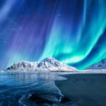 Aurora boreale. Paesaggio invernale